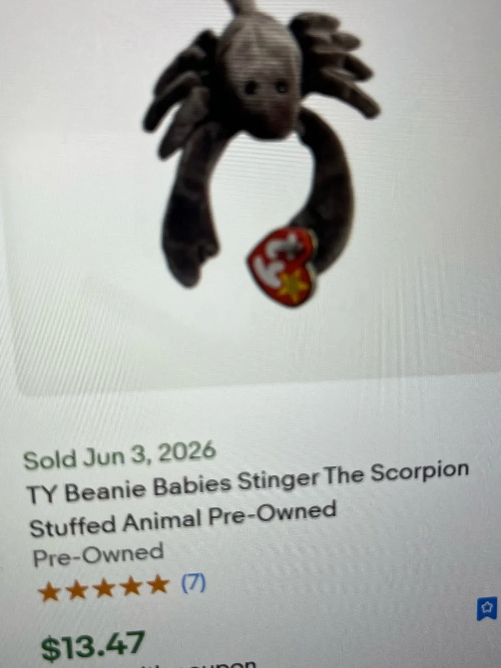 Ty Beanie Baby - Stinger - Scorpion Plush Toy